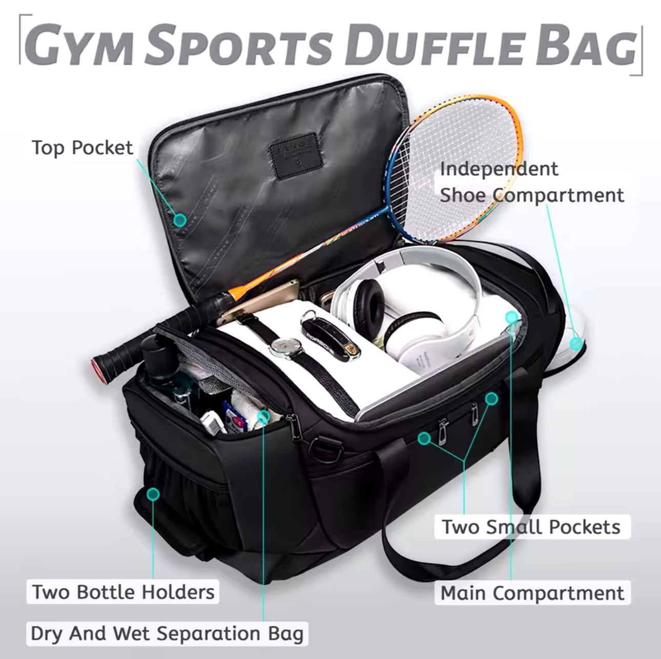 BANGE HydroFlex Sport Duffel - Waterproof Gym & Fitness Bag with Dry-Wet Separation™