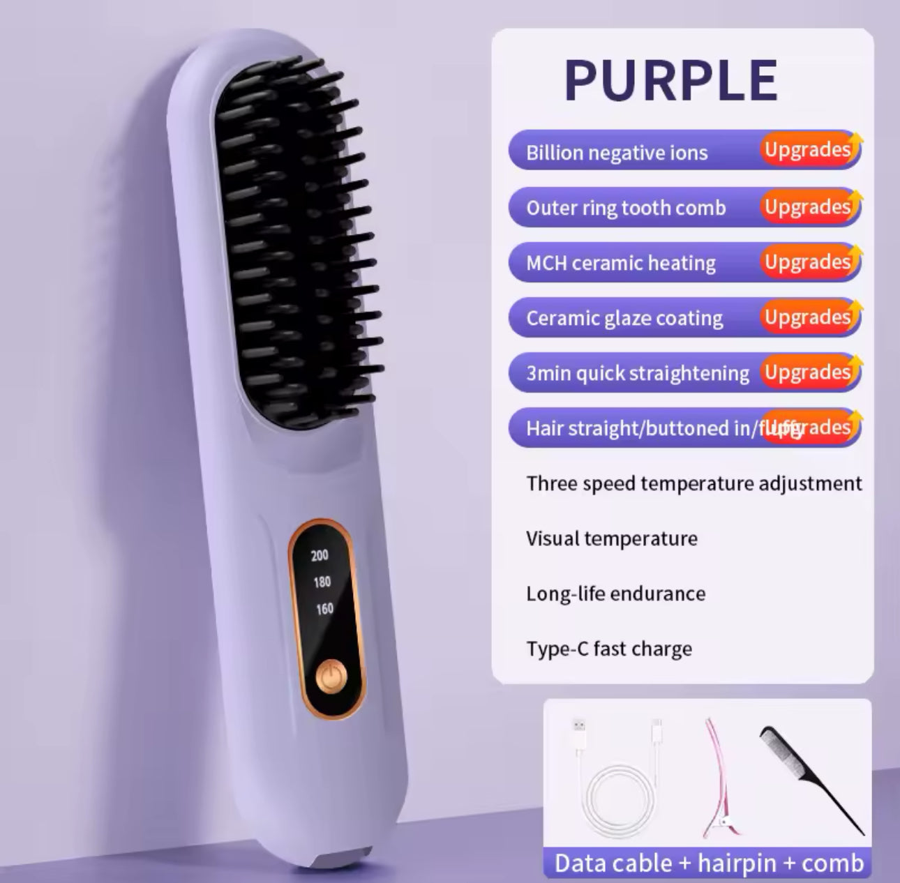 FlashStraight USB Rechargeable Straightening Brush with Negative Ion Technology