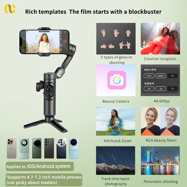 AOCHUAN SmartPro 3-Axis Gimbal Stabilizer with Fill Light & Face Tracking