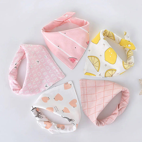 CuteTots Cotton Baby Bibs – 5-Pack Cartoon Bandana Bibs for Boys & Girls