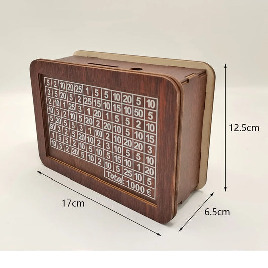 GoalMaster Euro Money Box – Wooden Piggy Bank with Saving Targets