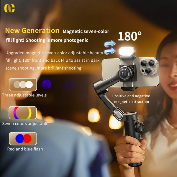 AOCHUAN SmartPro 3-Axis Gimbal Stabilizer with Fill Light & Face Tracking