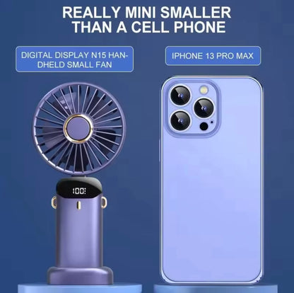 Portable Handheld Mini Fan – Foldable USB Rechargeable Neck Fan with LED Display & Phone Stand (1800mAh)