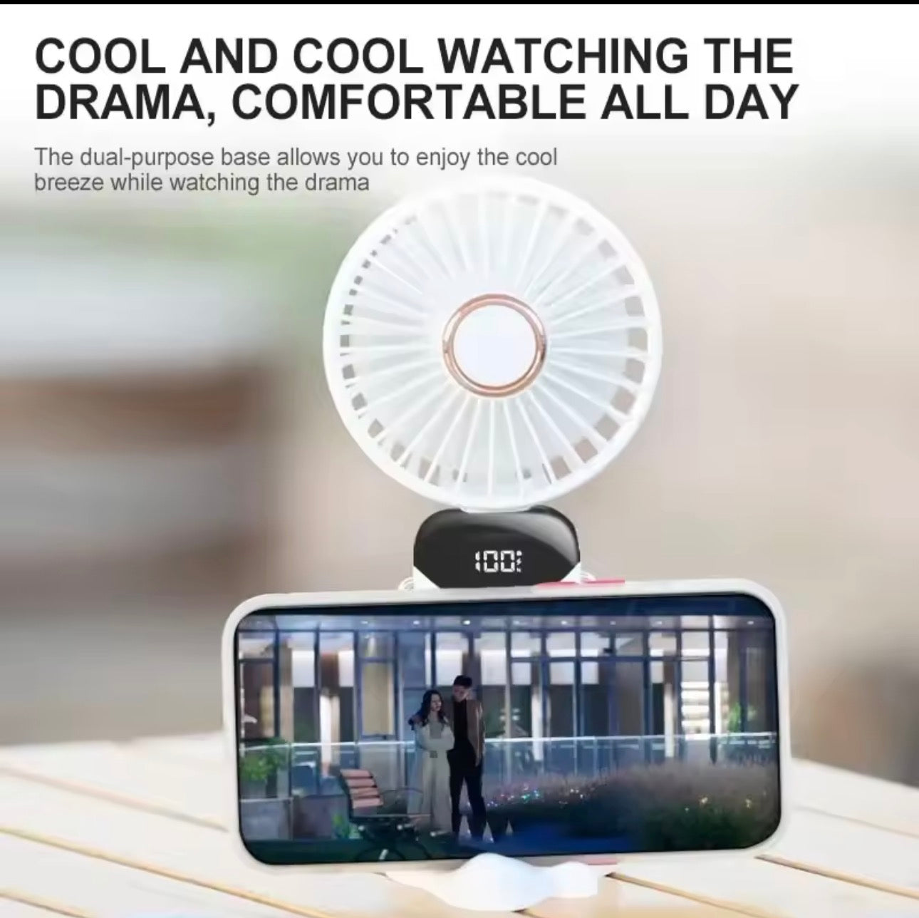 Portable Handheld Mini Fan – Foldable USB Rechargeable Neck Fan with LED Display & Phone Stand (1800mAh)