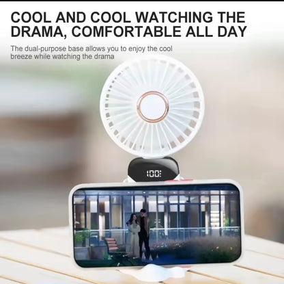 Portable Handheld Mini Fan – Foldable USB Rechargeable Neck Fan with LED Display & Phone Stand (1800mAh)