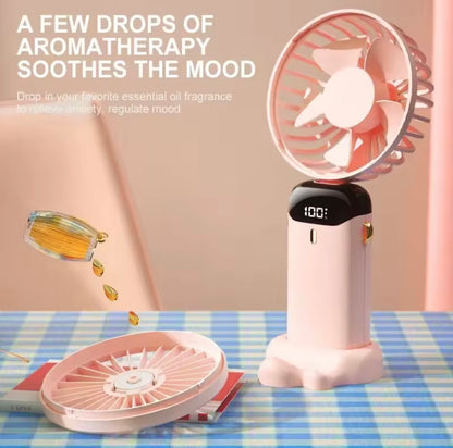 Portable Handheld Mini Fan – Foldable USB Rechargeable Neck Fan with LED Display & Phone Stand (1800mAh)