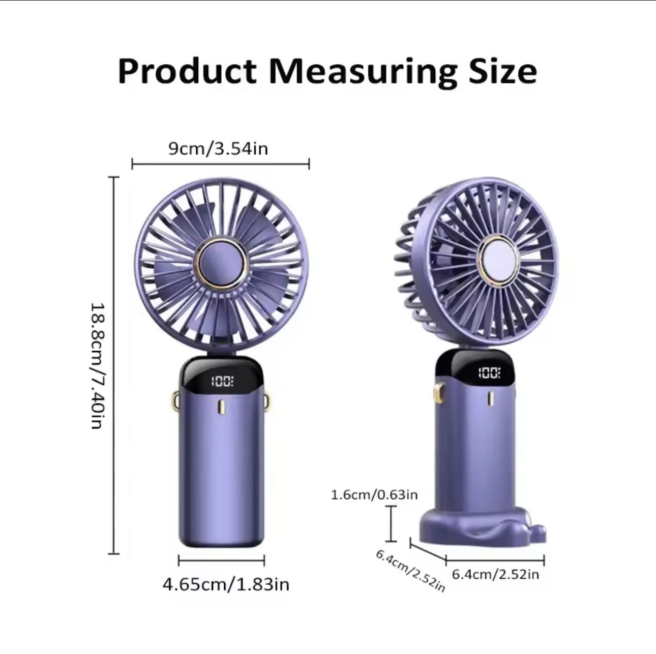 Portable Handheld Mini Fan – Foldable USB Rechargeable Neck Fan with LED Display & Phone Stand (1800mAh)