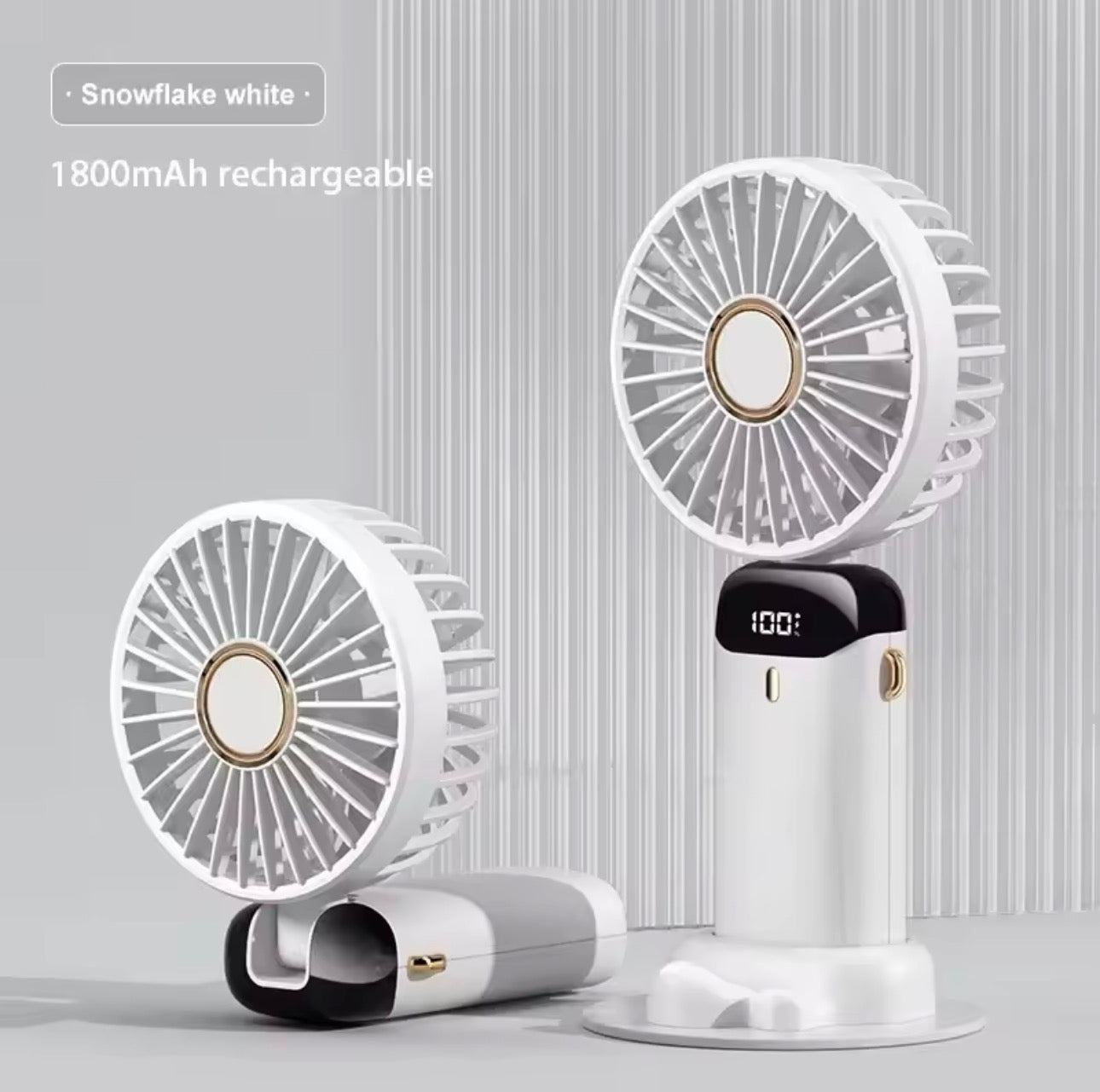 Portable Handheld Mini Fan – Foldable USB Rechargeable Neck Fan with LED Display & Phone Stand (1800mAh)