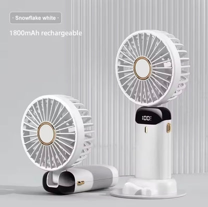 Portable Handheld Mini Fan – Foldable USB Rechargeable Neck Fan with LED Display & Phone Stand (1800mAh)