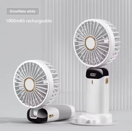 Portable Handheld Mini Fan – Foldable USB Rechargeable Neck Fan with LED Display & Phone Stand (1800mAh)