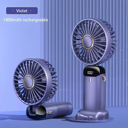 Portable Handheld Mini Fan – Foldable USB Rechargeable Neck Fan with LED Display & Phone Stand (1800mAh)