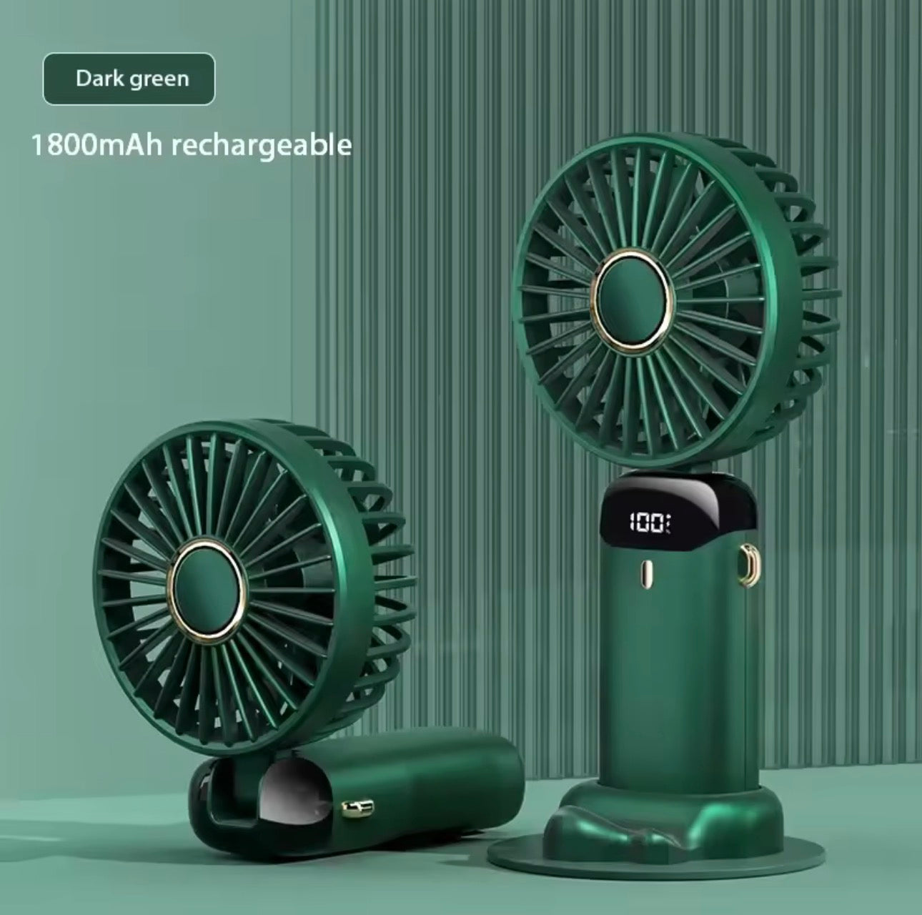 Portable Handheld Mini Fan – Foldable USB Rechargeable Neck Fan with LED Display & Phone Stand (1800mAh)