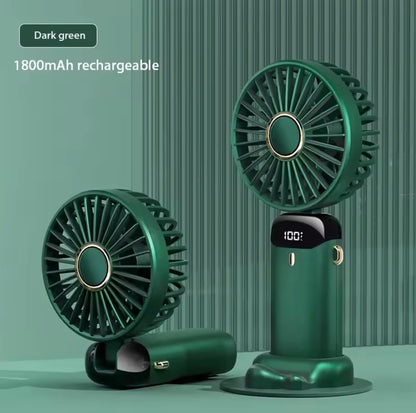 Portable Handheld Mini Fan – Foldable USB Rechargeable Neck Fan with LED Display & Phone Stand (1800mAh)