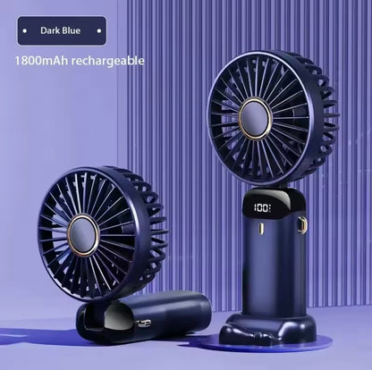 Portable Handheld Mini Fan – Foldable USB Rechargeable Neck Fan with LED Display & Phone Stand (1800mAh)