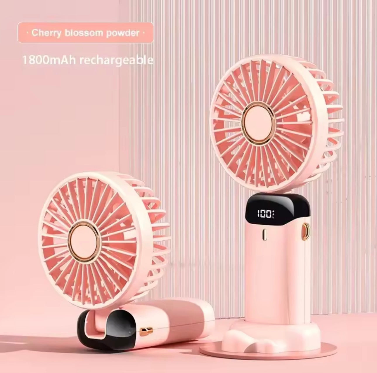 Portable Handheld Mini Fan – Foldable USB Rechargeable Neck Fan with LED Display & Phone Stand (1800mAh)