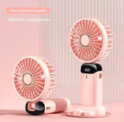 Portable Handheld Mini Fan – Foldable USB Rechargeable Neck Fan with LED Display & Phone Stand (1800mAh)