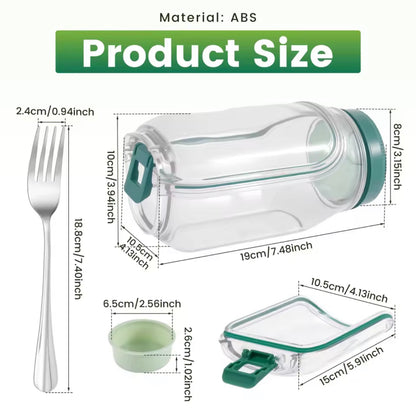 Salad Jar with Side-Opening Lid & Stainless Steel Fork – Reusable Plastic Vegetable & Fruit Storage Container