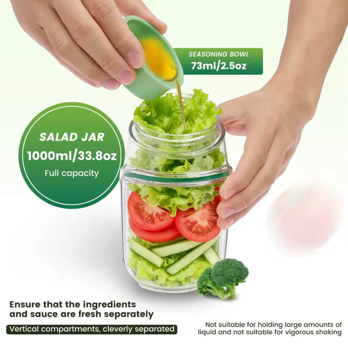 Salad Jar with Side-Opening Lid & Stainless Steel Fork – Reusable Plastic Vegetable & Fruit Storage Container