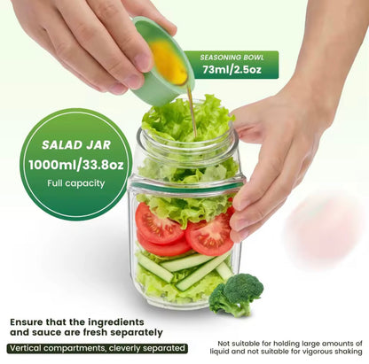 Salad Jar with Side-Opening Lid & Stainless Steel Fork – Reusable Plastic Vegetable & Fruit Storage Container