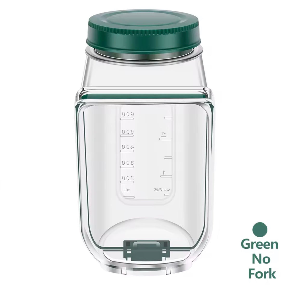 Salad Jar with Side-Opening Lid & Stainless Steel Fork – Reusable Plastic Vegetable & Fruit Storage Container