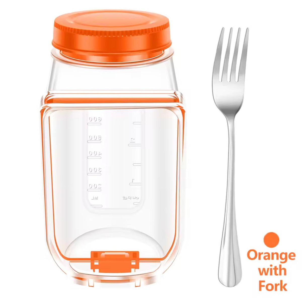 Salad Jar with Side-Opening Lid & Stainless Steel Fork – Reusable Plastic Vegetable & Fruit Storage Container