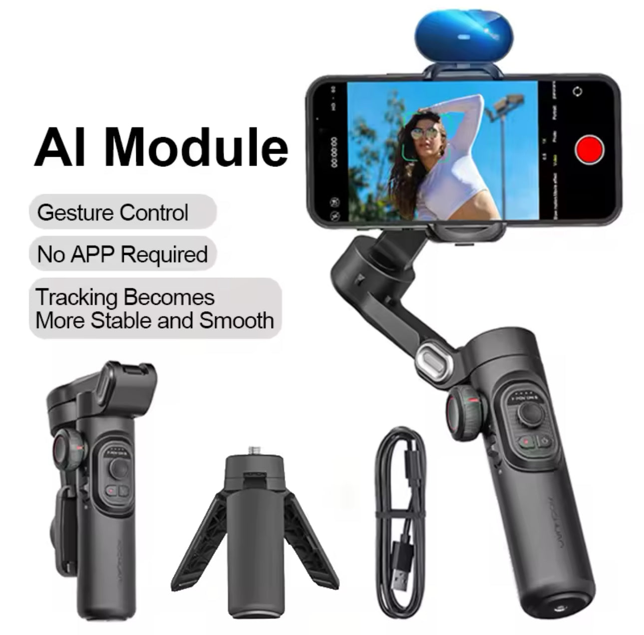 AOCHUAN SmartPro 3-Axis Gimbal Stabilizer with Fill Light & Face Tracking