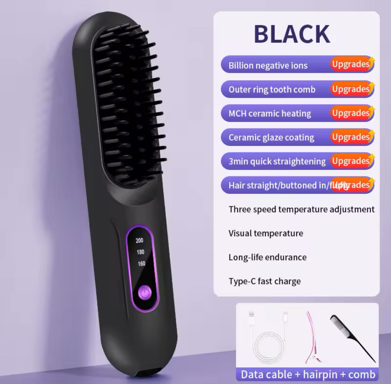 FlashStraight USB Rechargeable Straightening Brush with Negative Ion Technology