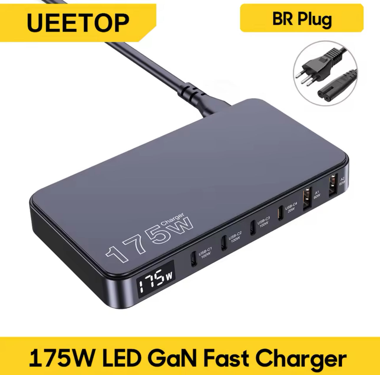 TurboHub 175W GaN Fast Charger with LED Display™