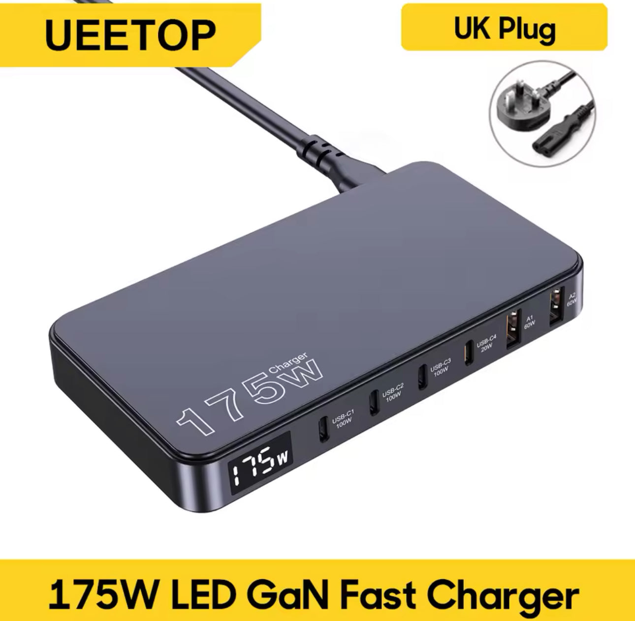 TurboHub 175W GaN Fast Charger with LED Display™