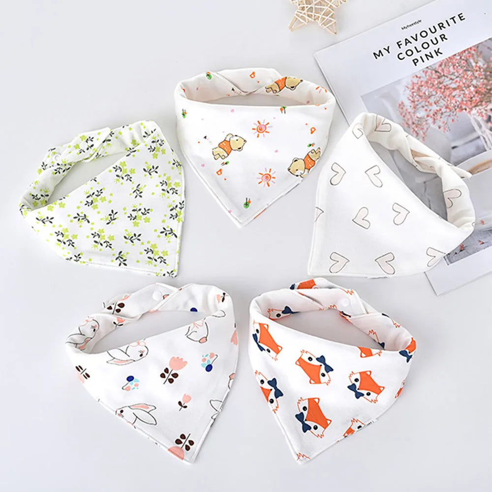 "CuteTots Cotton Baby Bibs – 5-Pack Cartoon Bandana Bibs for Boys & Girls"