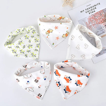 "CuteTots Cotton Baby Bibs – 5-Pack Cartoon Bandana Bibs for Boys & Girls"