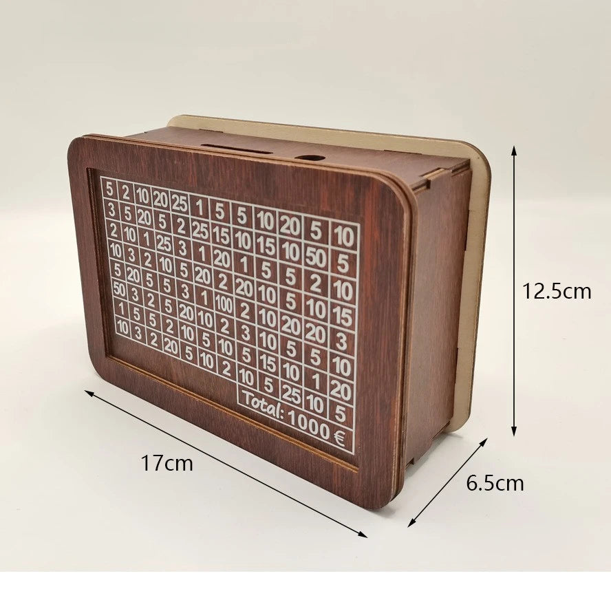 GoalMaster Euro Money Box – Wooden Piggy Bank with Saving Targets